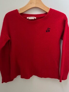 Bonpoint Red Ribbed Sweater with Cherry Detail Cashmere Wool